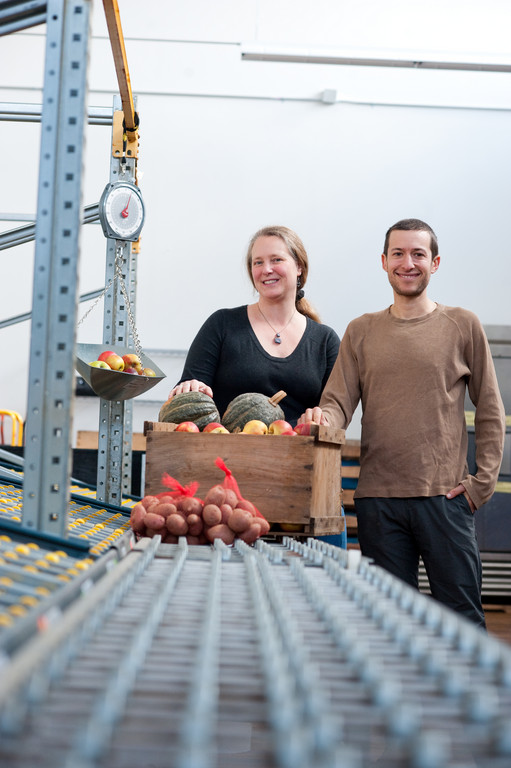 Sheri Griffin and Noah Fulmer of Farm Fresh RI in the Market Mobile warehouse