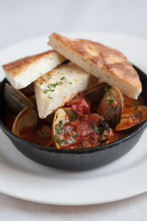 Clams Zuppa with local littlenecks in a plum tomato and wine broth