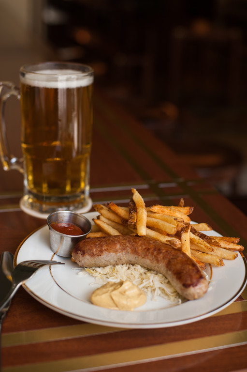 The Jagerwurst is served with fries and sauerkraut