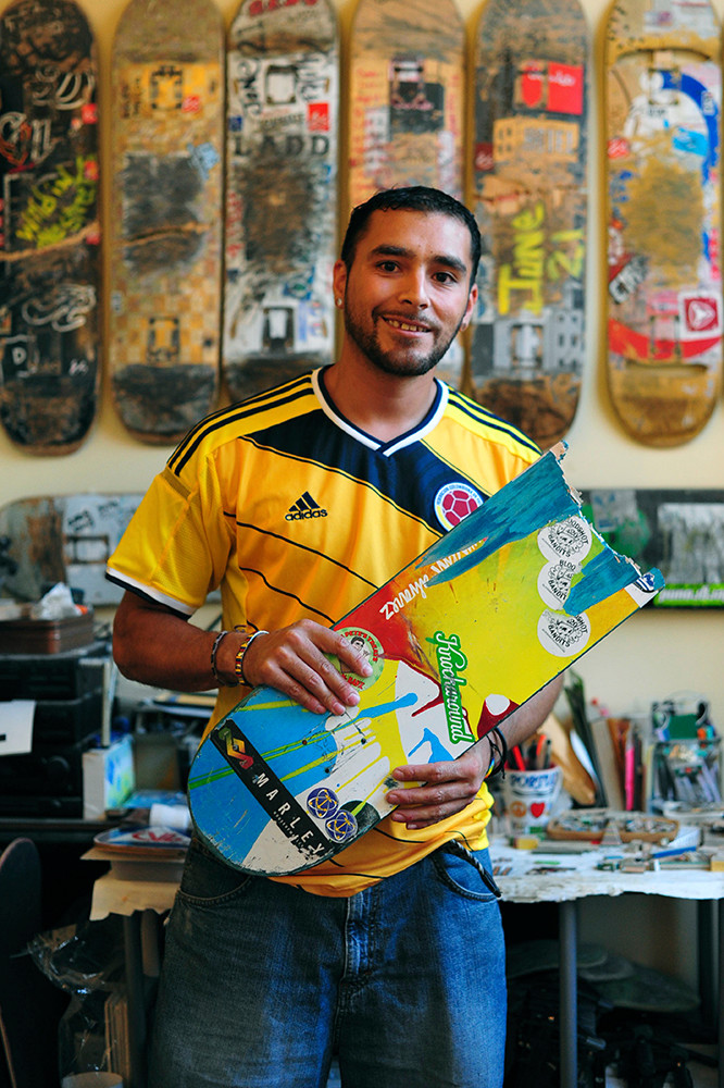 Steve Duque gives old skateboard decks second lives as functional pieces of art.
